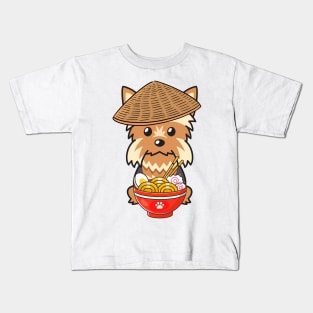 Yorkshire Terrier Eating Noodles Kids T-Shirt